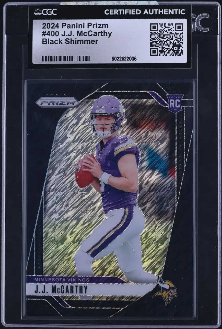 JJ McCarthy 2024 Panini Prizm Silver Prizm #400 rookie card graded PSA 10