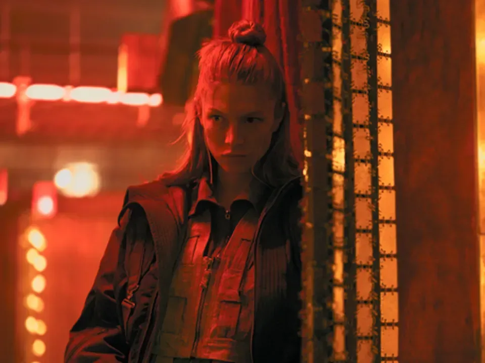 Hunter Schafer as Cora and Michelle Yeoh as Olwen in Blade Runner 2099 trailer imagery