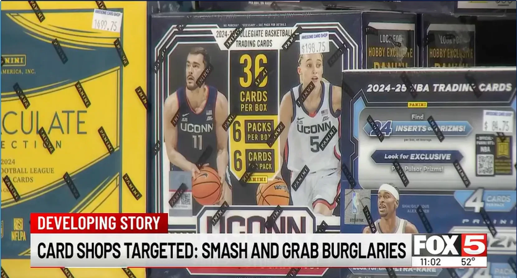 Boxes of sports cards at a Las Vegas card shop that was robbed recently. (Photo Credit: Las Vegas FOX5)