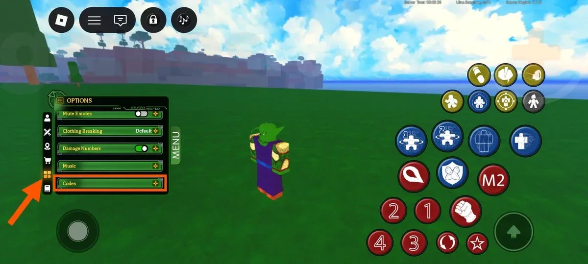 An orange arrow points to the Dragon Generation codes option in the main menu.