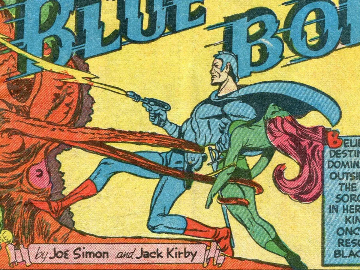 Interior pages from Blue Bolt #5 featuring Blue Bolt's fourth-dimensional adventure