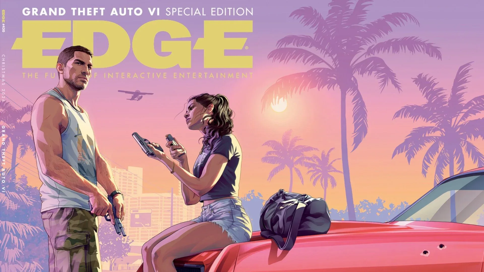 Edge 430 GTA 6 gatefold cover artwork featuring Jason and Lucia