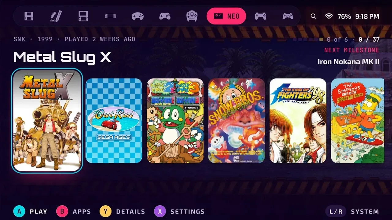 Blip companion screen displaying game artwork and metadata on an Android handheld