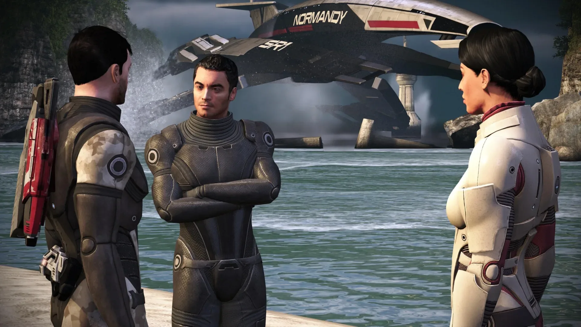 The Normandy crew gathers during a quieter Mass Effect moment