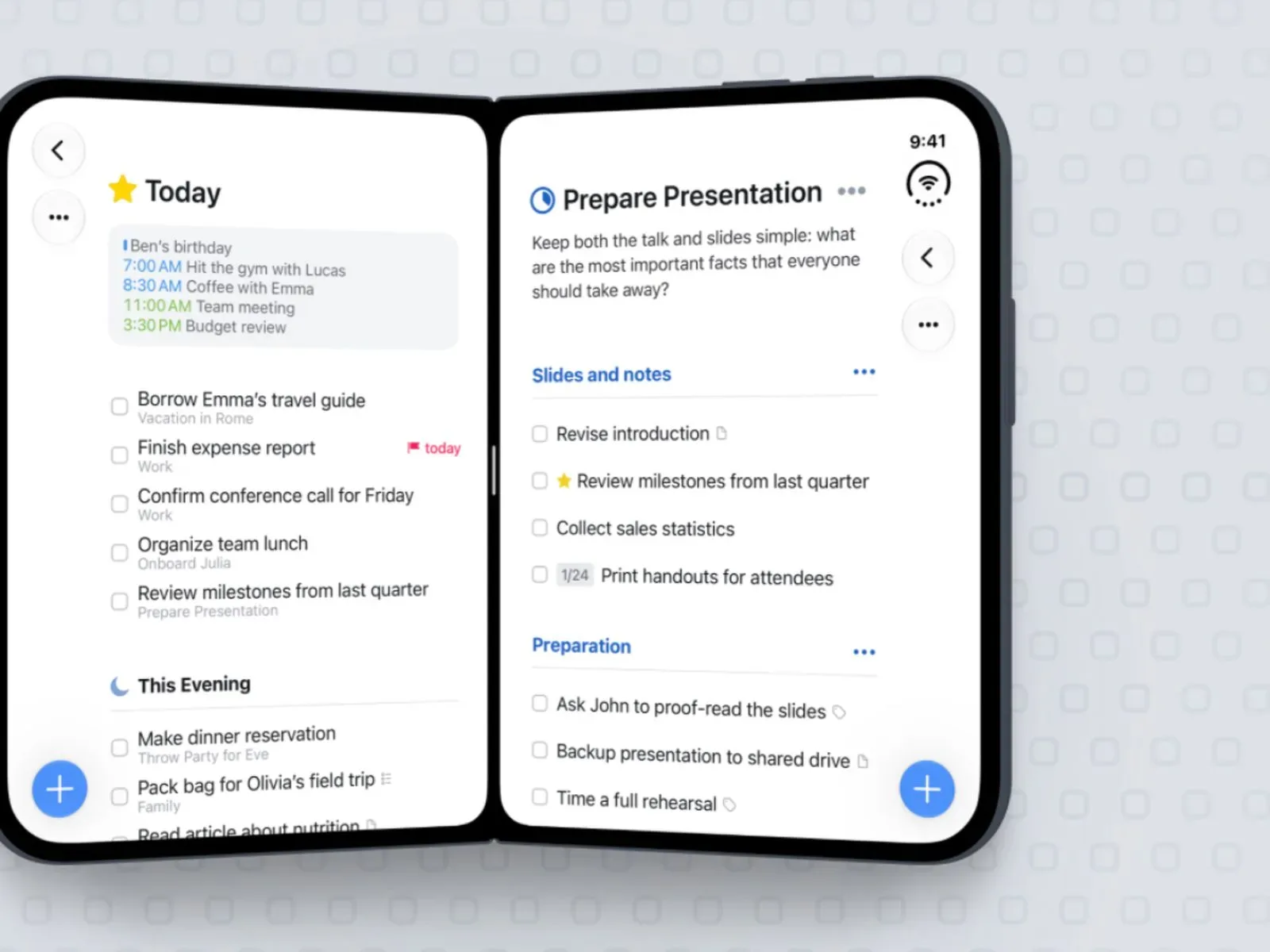 Things sidebar and thumb-reachable Magic Plus control on iPhone Duo