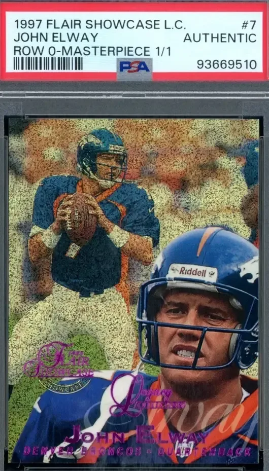 1997 Metal Universe Precious Metal Gems Red John Elway card numbered to 150