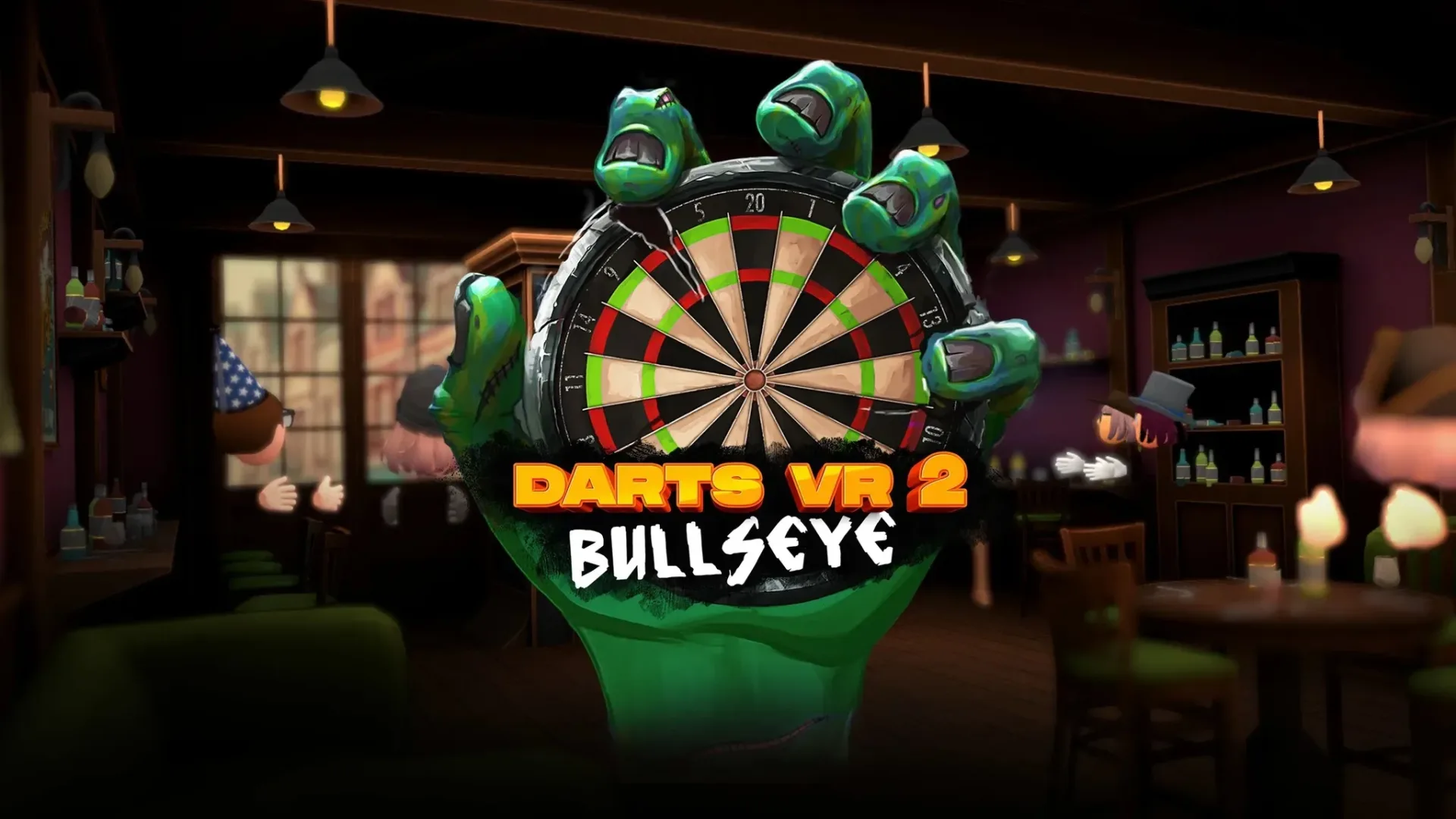 Darts VR2: Bullseye League Mode promotional artwork for cross-platform VR tournaments
