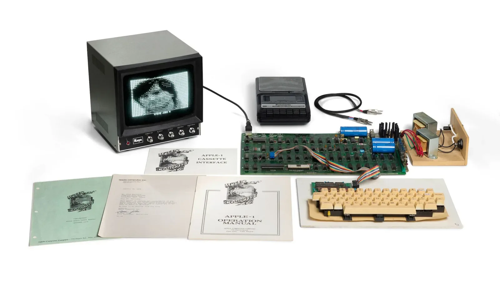 The Hatfield Apple I computer with its period monitor and keyboard