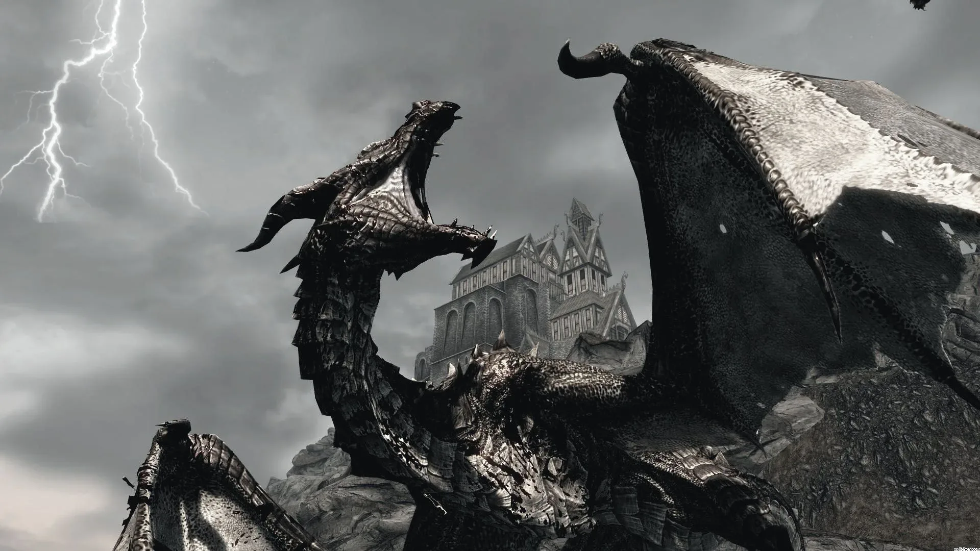 Skyrim landscape illustrating an open-world RPG quest system