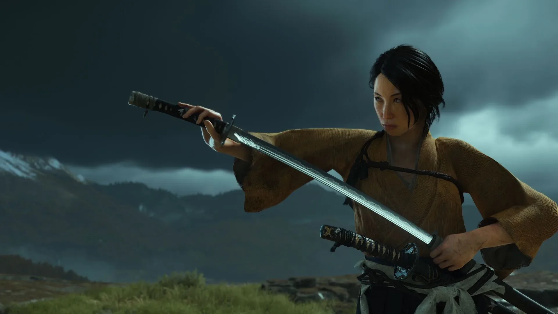 Ghost of Yotei Complete Edition screenshot of Atsu drawing her katana