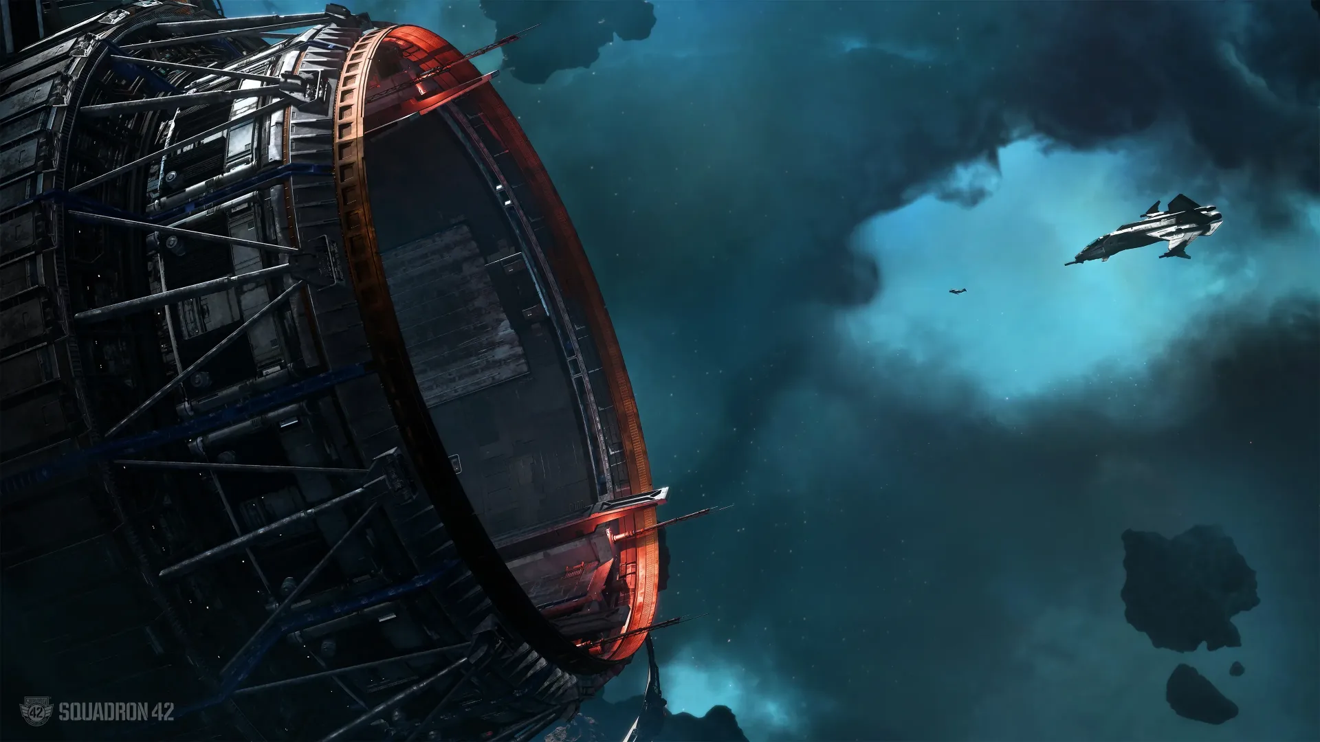 Squadron 42 promotional art showing a UEE Navy capital ship in space