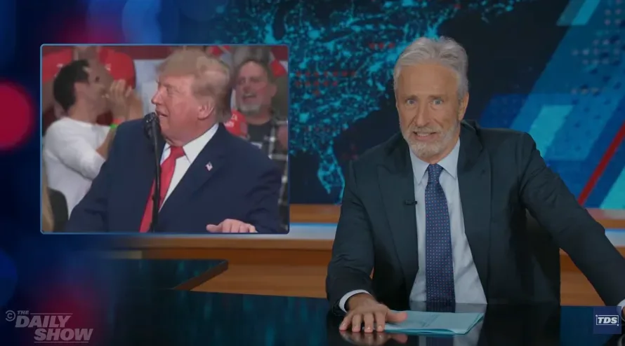 Jon Stewart during a Daily Show monologue about campaign messaging and celebrity remarks