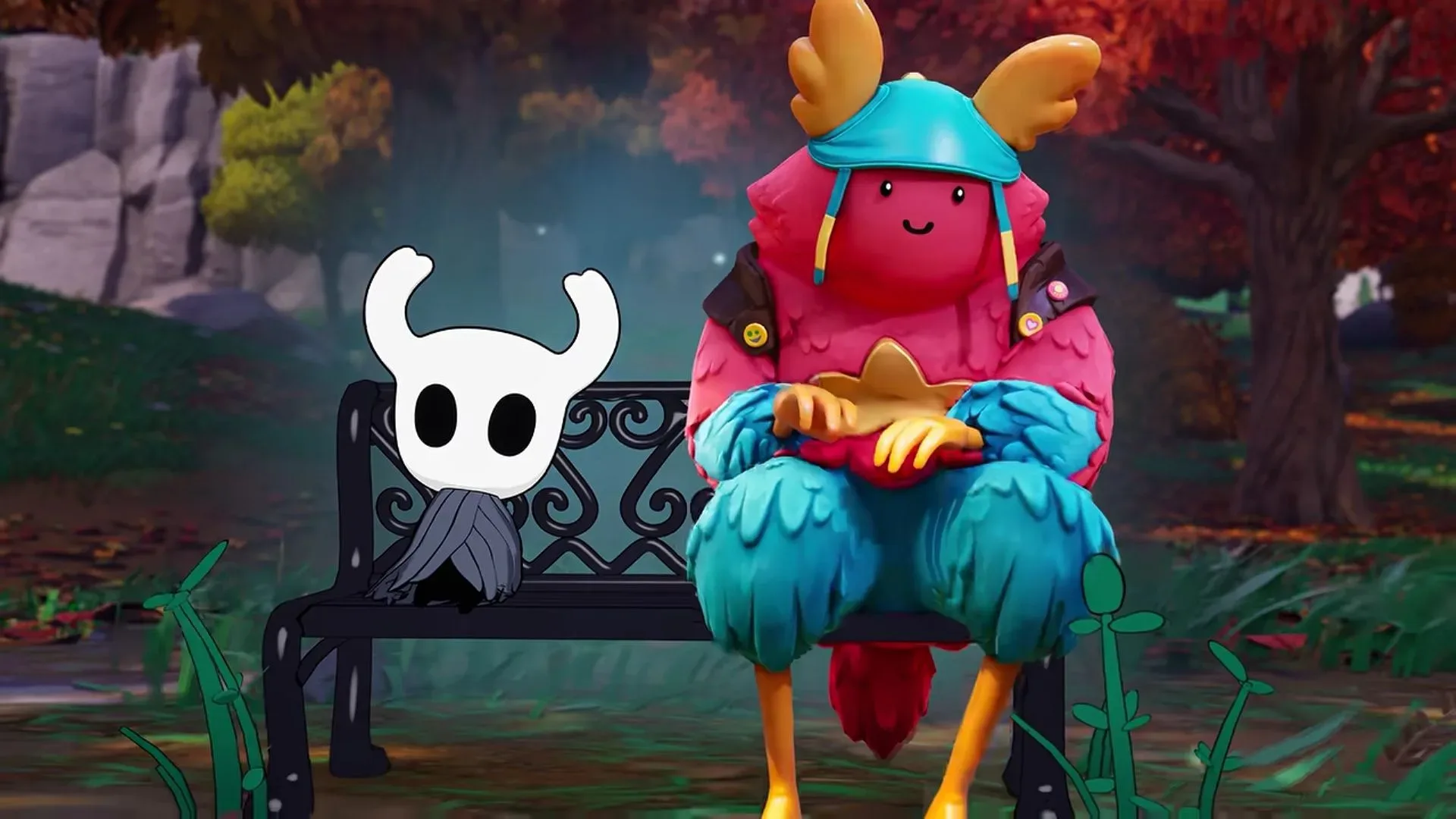 Fortnite Hollow Knight crossover bundle featuring the Knight, Hallownest Grub and Nail