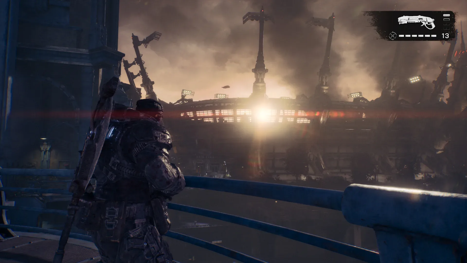 A Gears of War: E-Day combat arena amid destruction in Kalona