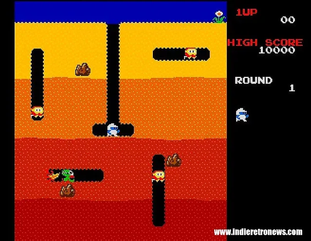 Dig Dug running on a Commodore Amiga with underground maze and score display