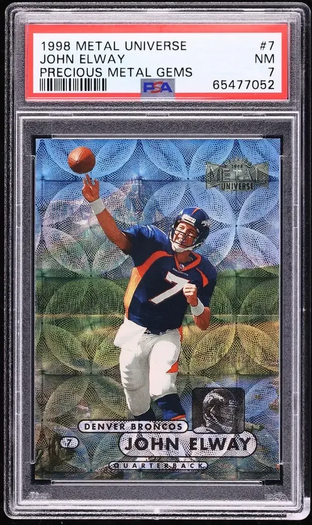 1998 Metal Universe Precious Metal Gems John Elway card numbered 7 of 50