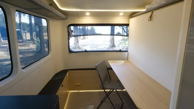 Pebble Flow trailer connected to a tow vehicle
