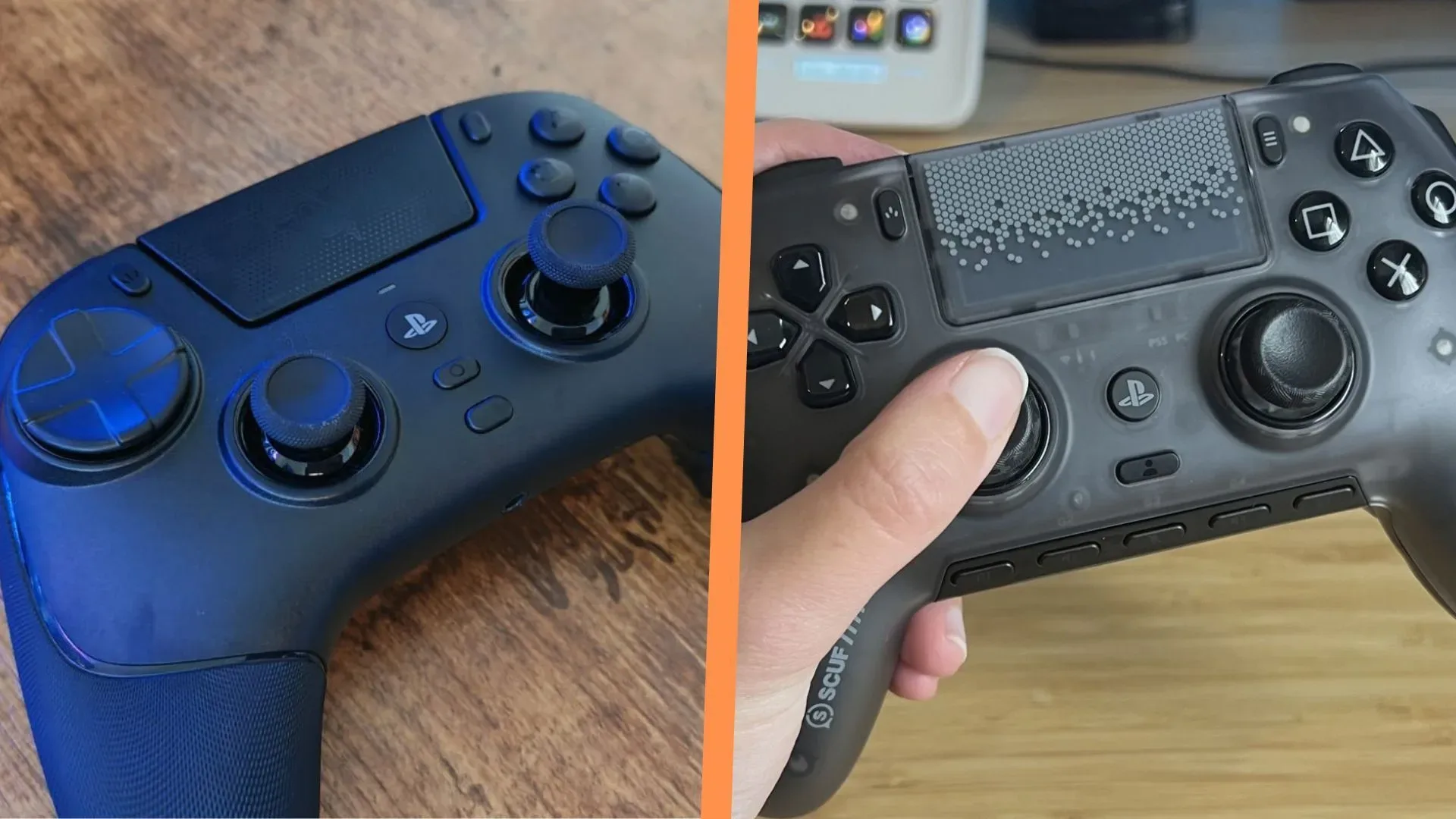 Razer Raiju V3 Pro and Scuf Omega PS5 controllers compared by control layout