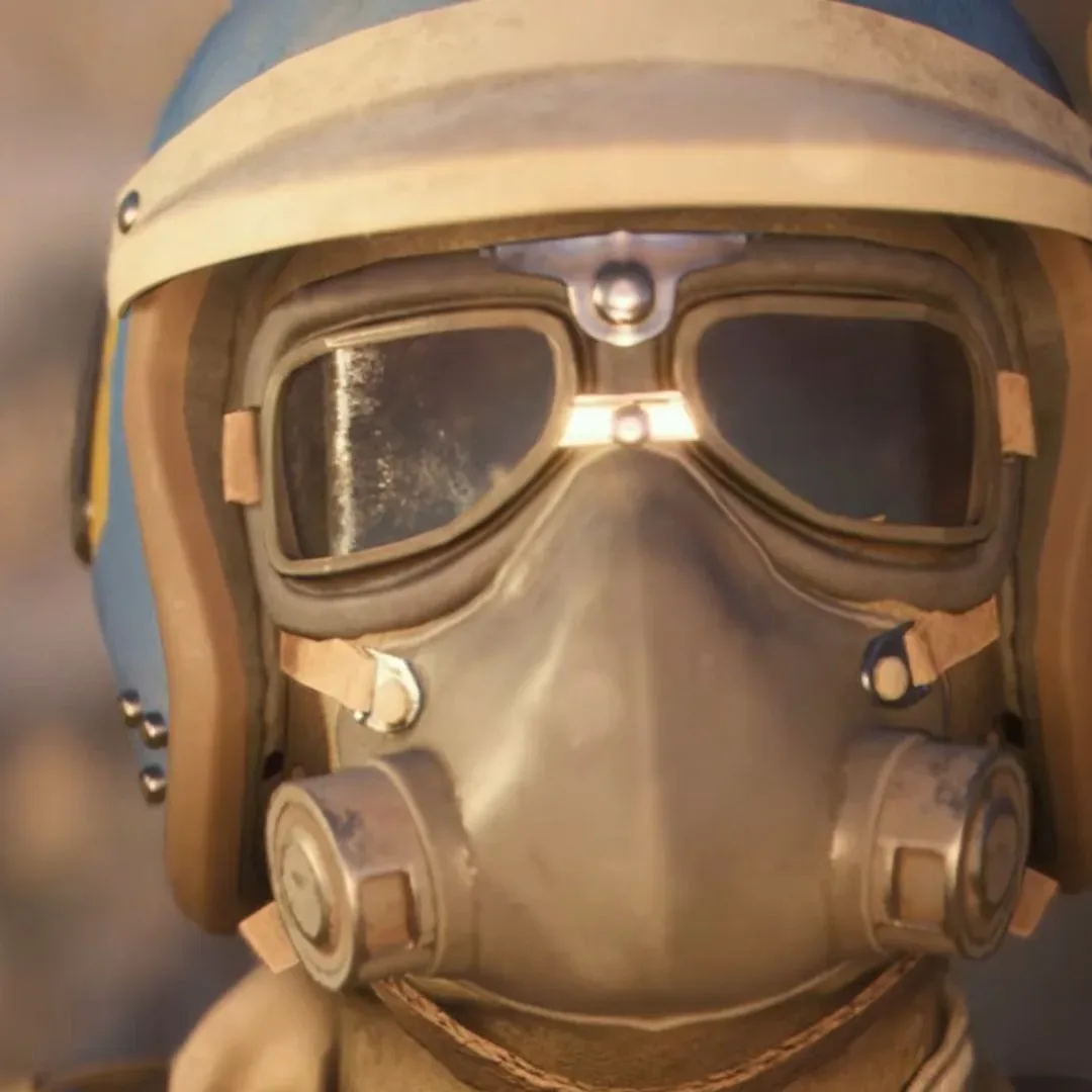 Arc Raiders player in helmet with gas mask