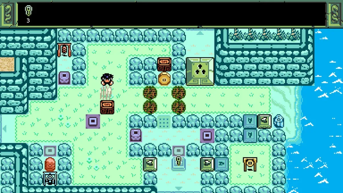 A block-pushing puzzle area from Isles of Sea and Sky