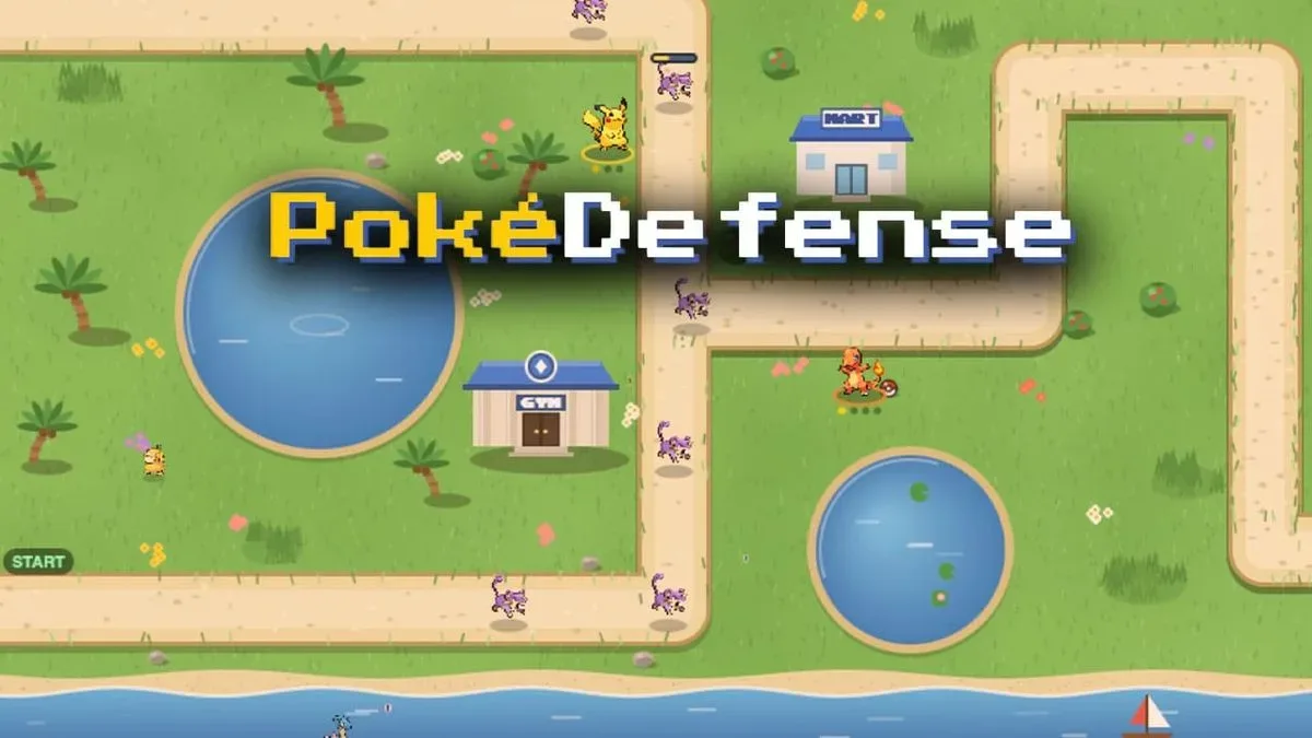 PokéDefense map with Pokémon defenders positioned beside an enemy route