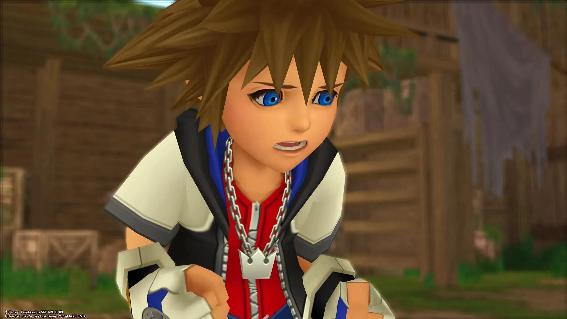 Cloud Strife facing Sora in the Olympus Coliseum battle arena