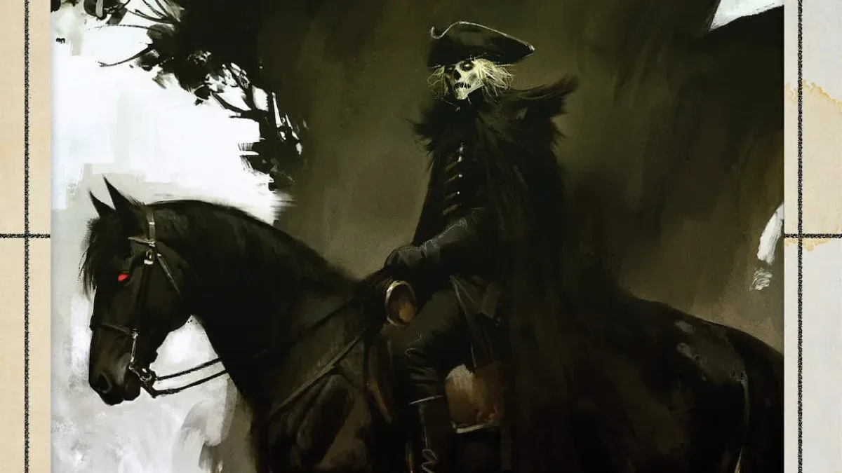 Illustration of Dr. Syn as the Scarecrow of Romney Marsh in a dark historical comic style