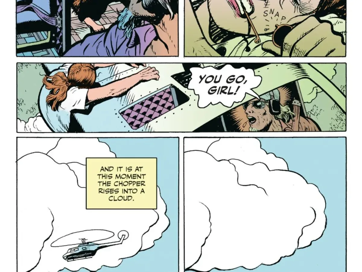 Maureen faces danger outside a malfunctioning helicopter in Concrete: Stars Over Sand #4