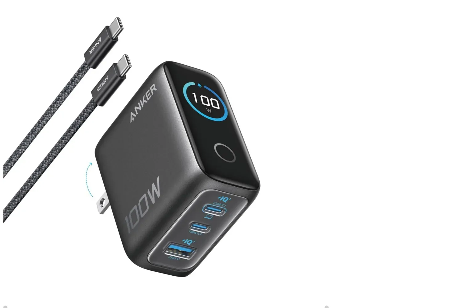 Anker 100W three-port charger with USB-C and USB-A ports