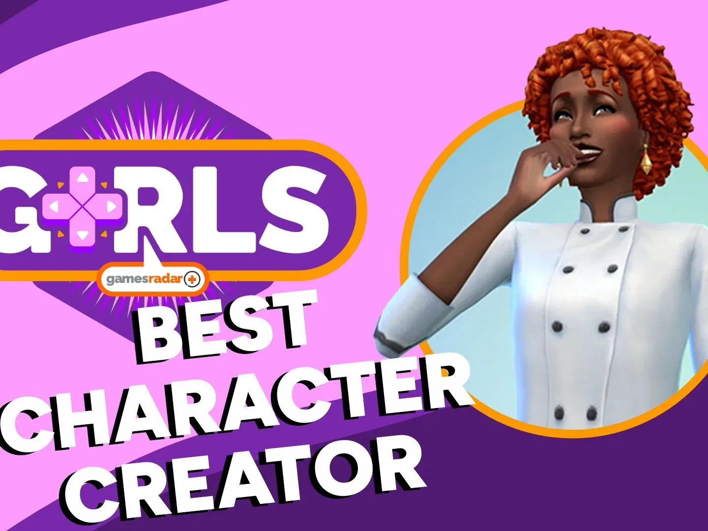 A chef in The Sims 4 appears next to the G+RLS logo