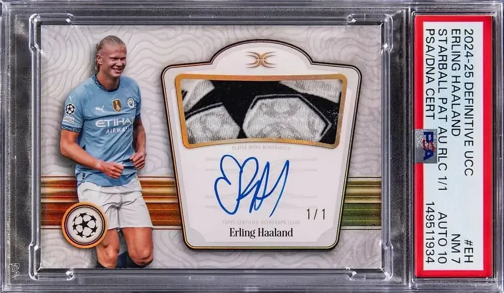 Erling Haaland Manchester City soccer card representing the club’s high-end card market