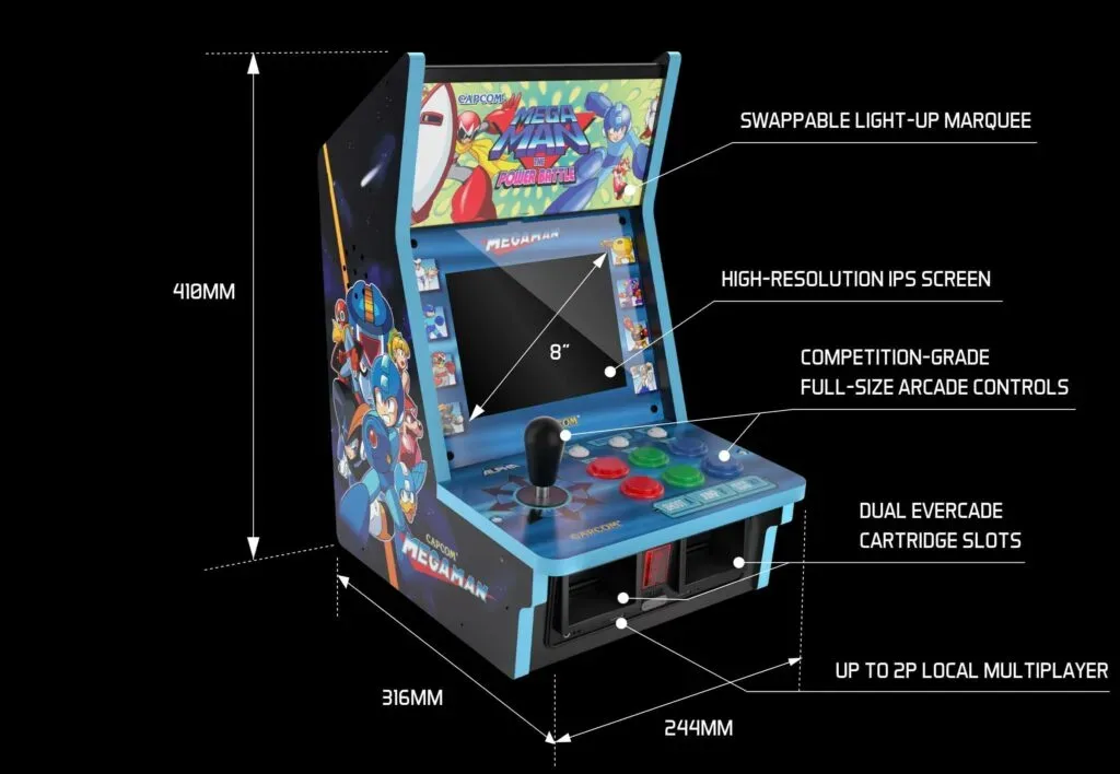 Evercade Nexus handheld showing its 5.89-inch display and dual analogue sticks