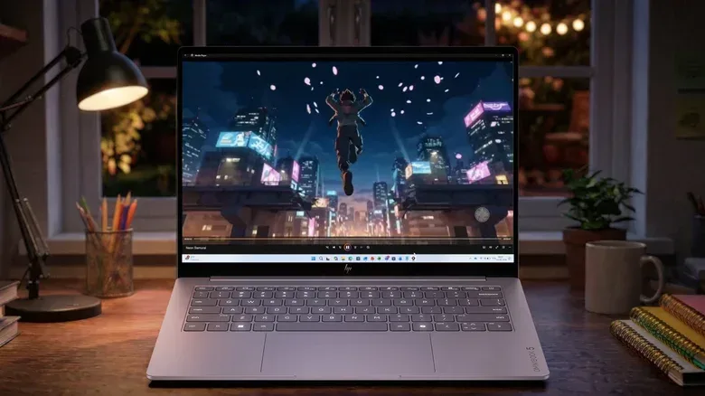 Slim HP OmniBook 5 Windows laptop shown from the side