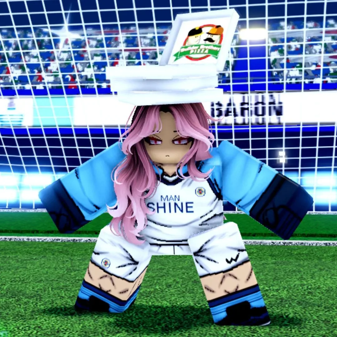 A pink-haired character stands in goal in Goalbound on Roblox.