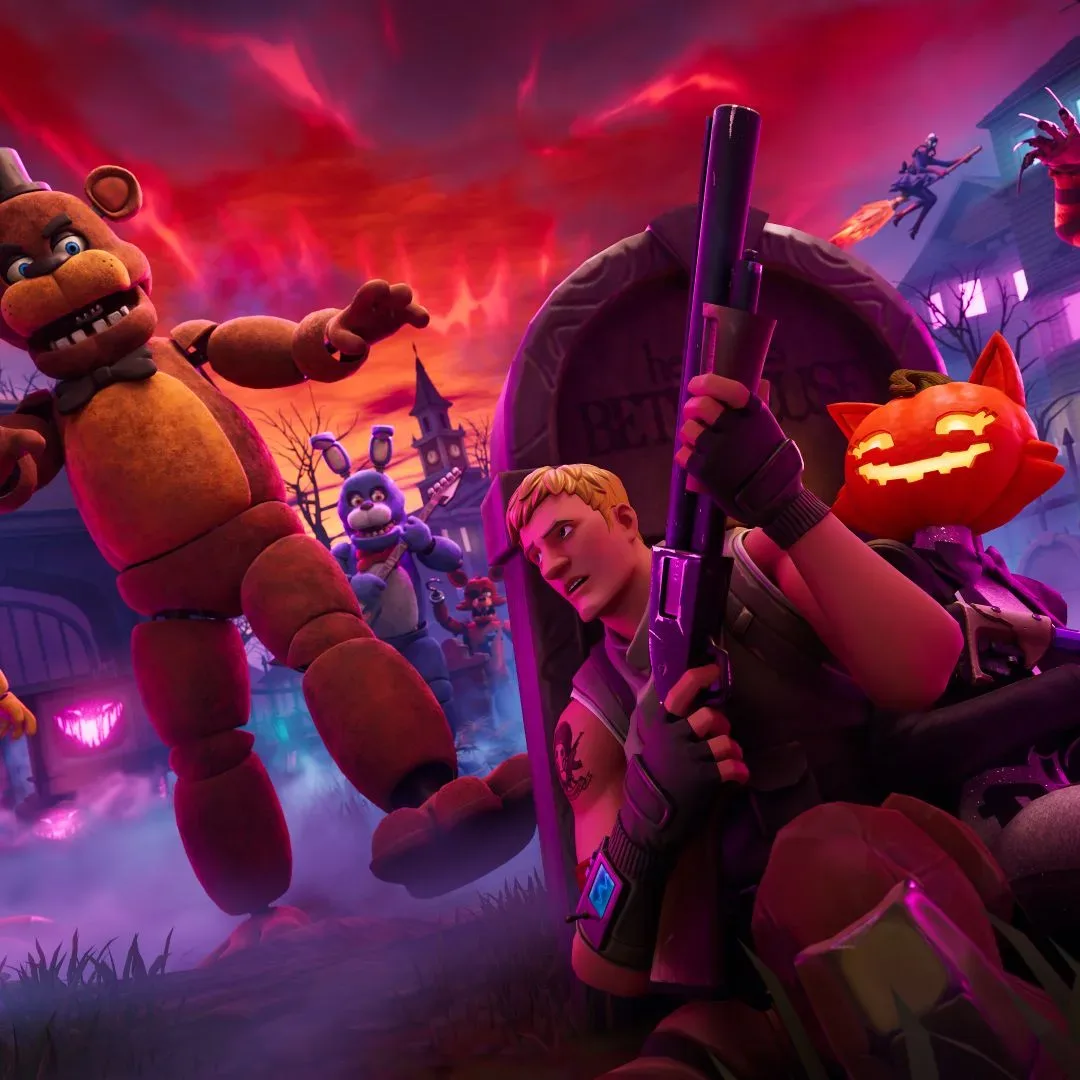 A Battle Bus centerpiece in the Fortnitemares Halloween Horror Nights scare zone