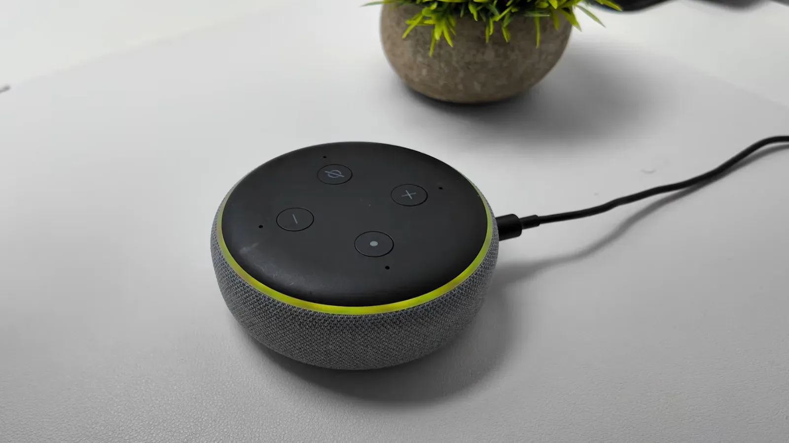 Amazon Echo showing a slowly flashing yellow light ring for notifications