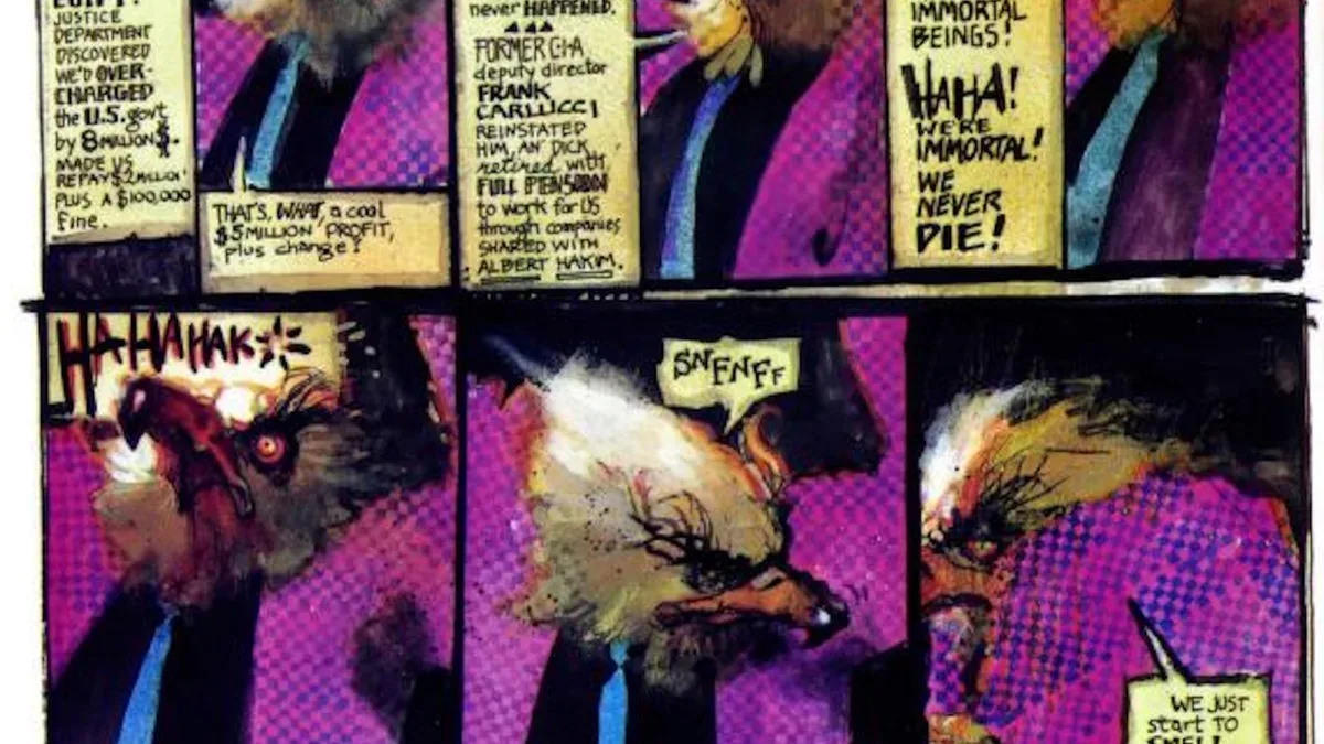 Painted artwork from Alan Moore and Bill Sienkiewicz’s Shadowplay: The Secret Team