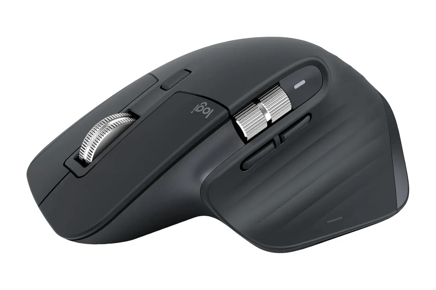 Logitech MX Master 3S wireless Bluetooth mouse viewed from an angled side profile