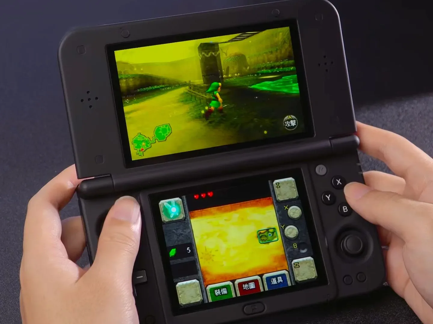 Nintendo 3DS game footage displayed in handheld marketing context
