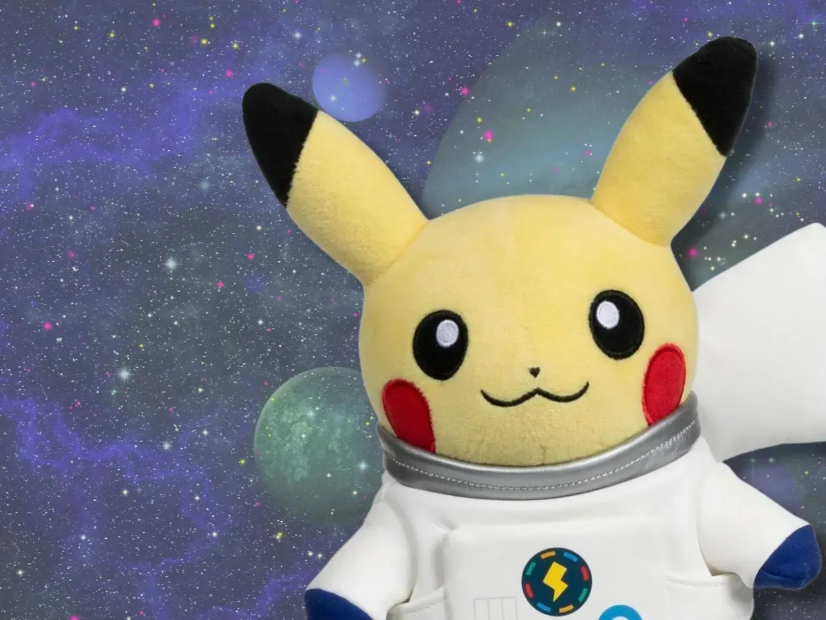 Pokémon x ESA TCG accessories showing astronaut Pikachu with Lunatone, Cosmog and Minior
