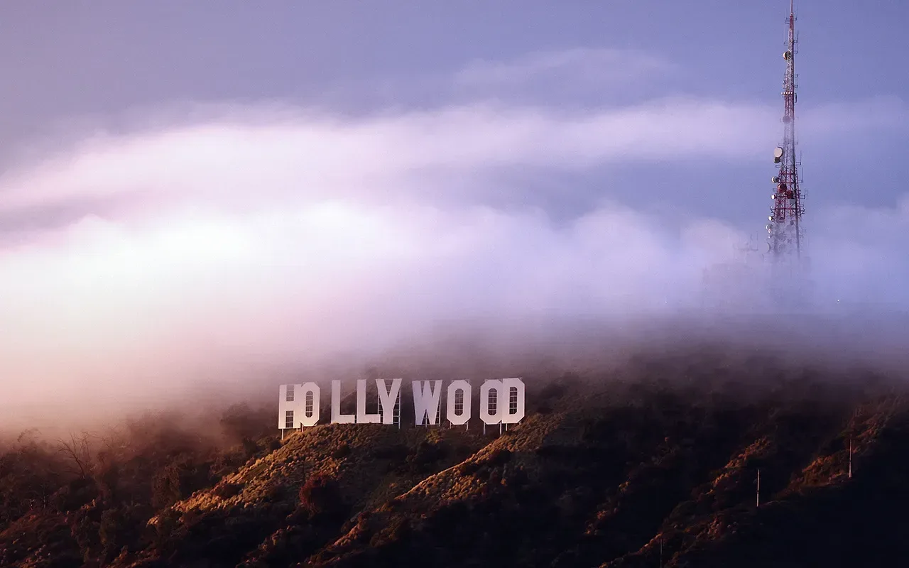 A film production crew working on a Los Angeles location shoot
