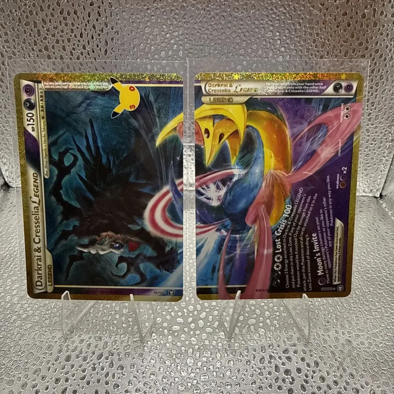 Darkrai and Cresselia LEGEND top and bottom card halves displayed together