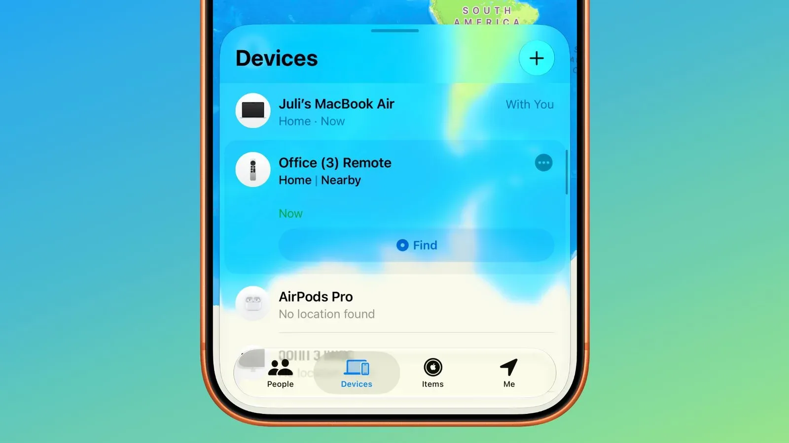 A Siri Remote displayed in the Find My app on an iPhone