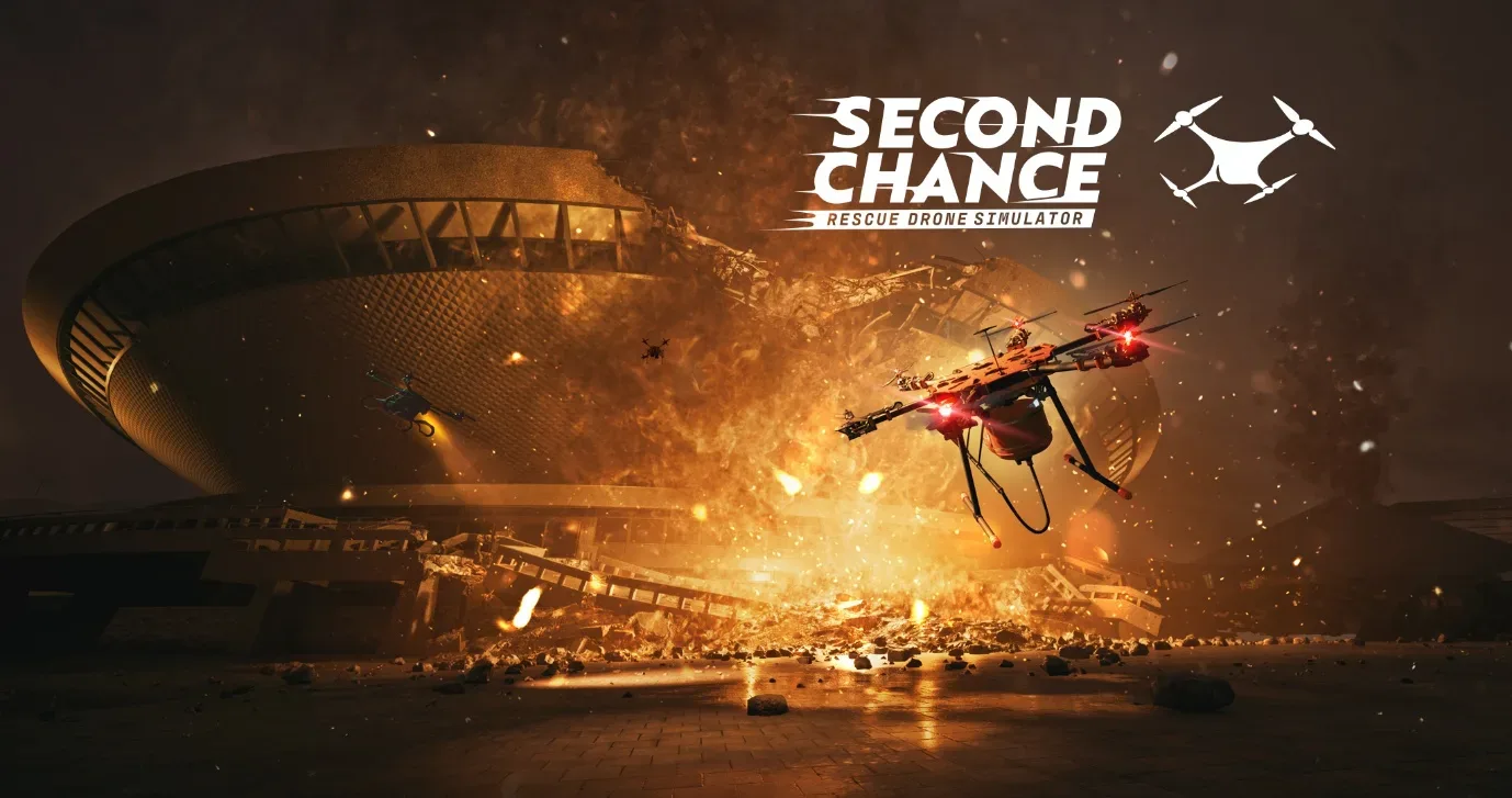 Rescue Drone Simulator: Second Chance gameplay trailer showing a drone view of a fire rescue operation