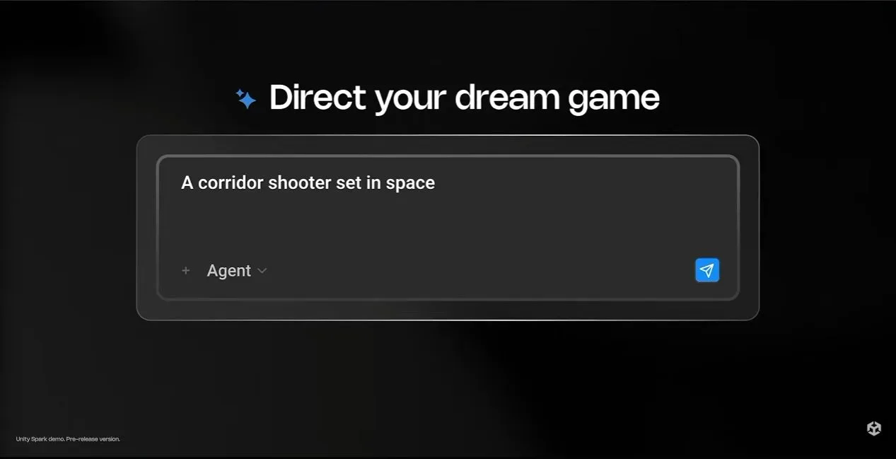 Unity Spark interface showing a science-fiction shooter project called Space Corridor