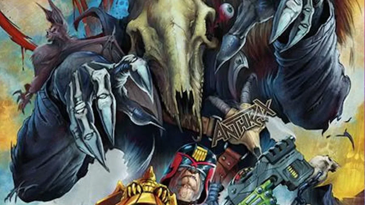 Judge Dredd Megazine #500 announcement featuring the new Dark Judge, Judge Anthrax