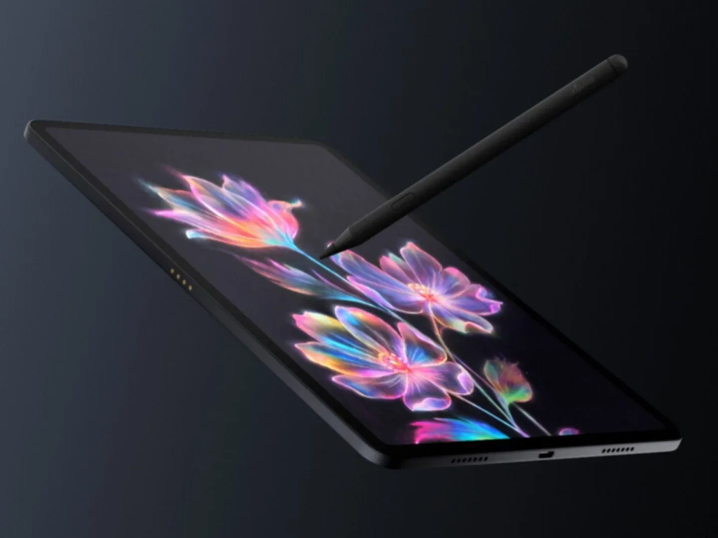 Amazon Alexa Tablet with stylus on a gray background