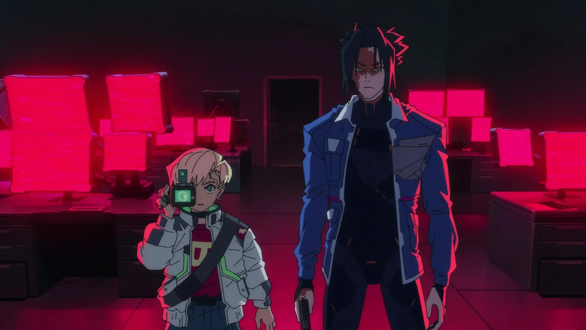 Roman’s washed-out camera footage captures a bright view of Night City in Cyberpunk: Edgerunners season 2