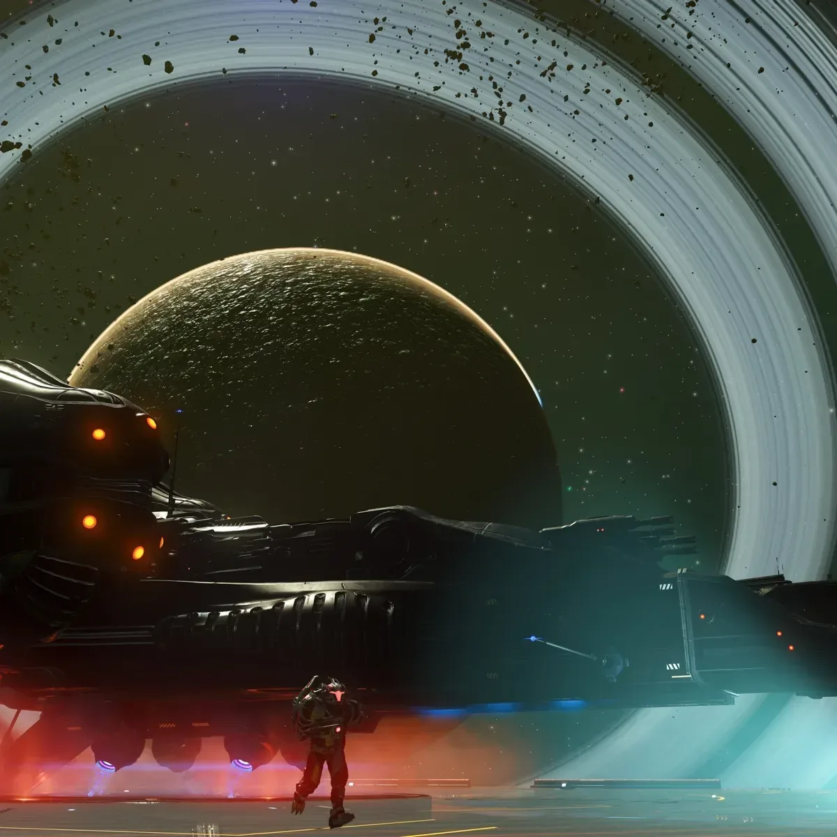 No Man’s Sky Forsaken update showing an eerie alien spacecraft in deep space