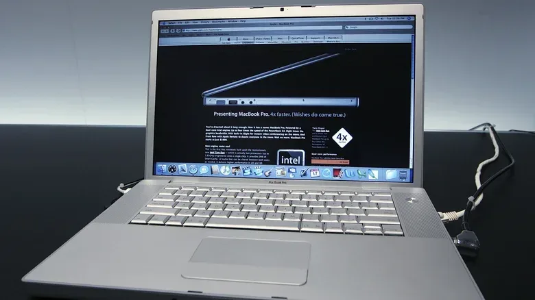 A 2006 MacBook Pro on a table.